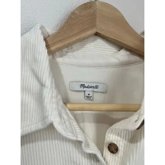 Madewell Cream Corduroy Shirt Dress Mini Casual Neutral Size Medium - Picture 4 of 9